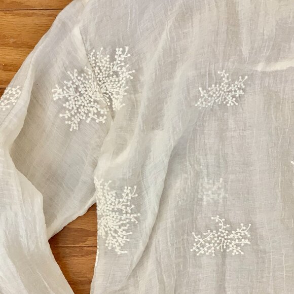 Peach semi sheer blouse SZ L with pocket embroidery and long sleeves Hi-Low hem - Picture 4 of 7